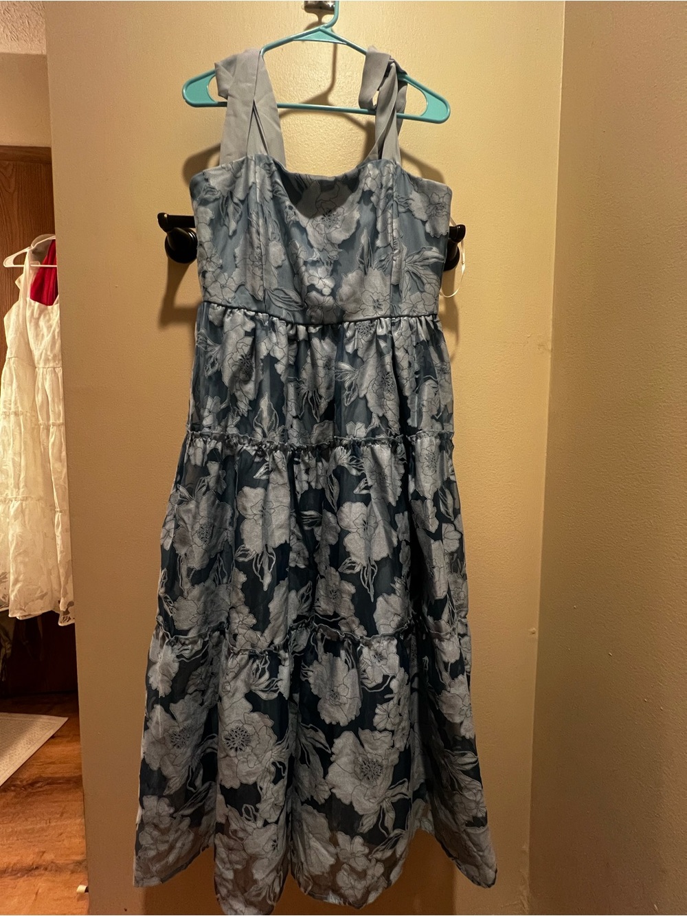 Lulus Proof of Perfection Blue Floral Tiered Tie-Strap Midi Dress
